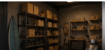 Sfeerfoto — interieur van een opslagunit met stellingen